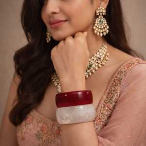 Classic <b>Red</b> Resin Bangle with Round White Base Unisex Fashion <b>Bracelet</b> - Product Image 2