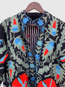 Veste en coton brodée à la main avec des motifs floraux, col rabattu, manches longues, style Prairie Chic, manteau d'automne pour femmes - Product Image 5