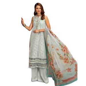 Vestidos de fiesta de boda personalizados para mujer, atractivos trajes Shalwar Kameez de estilo indio, vestido bordado de tela Lawn y Dupatta de malla. - Product Image 1