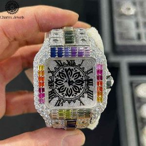 Charm_Jewels Luxury Women's Stainless Steel Square <b>Watch</b> 38mm Analog Quartz Sapphire Crystal Rainbow Gemstone Dial Folding Clasp - Product Image 3