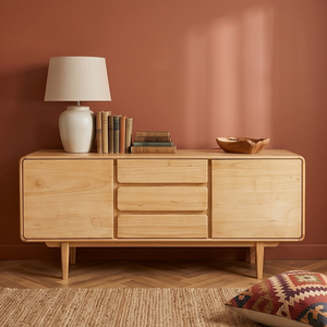 Buffet moderne minimaliste en teck massif, meuble de rangement pour salon, console en bois - Product Image 6