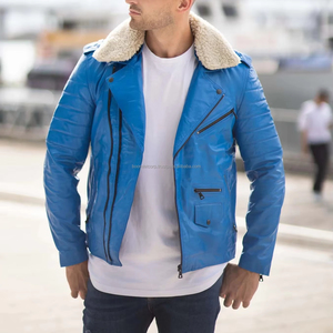 Vestes en cuir personnalisées bouffant d'hiver bleu classique à séchage rapide veste en cuir véritable pour hommes - Product Image 1