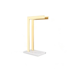 Support à serviettes double carré de luxe en acier inoxydable plaqué or avec base en marbre, moderne et autoportant pour salle de bain – LE MEILLEUR - Product Image 1