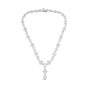 Collier en or blanc 18 carats de qualité supérieure avec diamants ronds et en forme de poire pour mariage ou anniversaire, disponible en gros - Product Image 1
