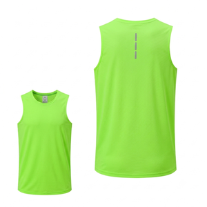 Manufacturer Men Athletic knitted Tank <b>Top</b> sleeveless <b>neon</b> green Quick Dry Sports Gym Breathable Running Workout Fitness Vest - Product Image 1