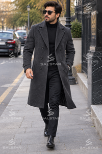 <b>Men</b>’s Premium Wool Blend Long <b>Overcoat</b> Double Breasted Tailored Winter Coat Classic Charcoal <b>Grey</b> Business Formal Trench Coat - Product Image 5