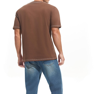 T-shirt en jersey de coton 100% respirant, coupe classique, couleur unie, col rond, manches courtes, couleur café, pour homme, style décontracté. - Product Image 5