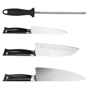 Ensemble de couteaux de cuisine professionnels avec lames de chef, Santoku et utilitaires, manches ergonomiques noirs et aiguiseur pour la cuisine à domicile - Product Image 5
