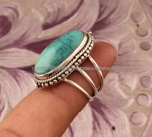 Anillo de turquesa más vendido hecho a mano anillo de cóctel de Plata de Ley 925 forma ovalada piedra preciosa Natural fiesta de boda gratis - Product Image 4