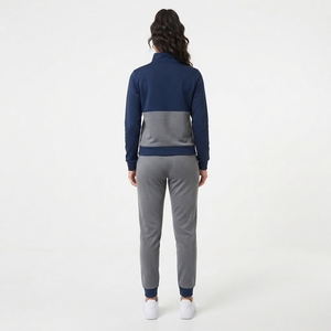 Conjunto Deportivo de Punto Sólido para Mujer, Transpirable, de Secado Rápido, con Capucha y Manga Larga, Estilo Casual, Corte Regular, para Invierno, en Gris y Azul Marino - Product Image 3