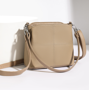 Genuine Leather Women's Crossbody Shoulder Bag Beige <b>Square</b> Handbag Zipper Closure Adjustable Strap for Daily Travel - Product Image 1