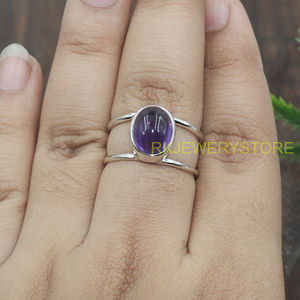 Natural Amethyst Gemstone <b>Adjustable</b> <b>Ring</b> 925 Sterling Silver Handmade Open Band <b>Ring</b> Purple Crystal Healing Jewelry For Women - Product Image 3
