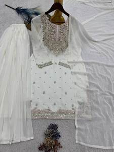 Traje Salwar Indio Pakistaní para Mujer, Sharara Gharara, Tradicional, de Secado Rápido, para Todas las Temporadas, Color Cielo, Ropa de Fiesta, Venta al por Mayor - Product Image 3