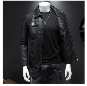 Wholesale Plus Size Unisex Motorcycle Slim Fit Pu Leather <b>Jacket</b> with Zipper <b>Thin</b> Vintage Front Logo - Product Image 5