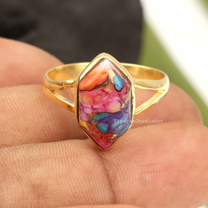 New Arrival Orange Dahlia Copper <b>Turquoise</b> <b>Ring</b> 10x14mm Hexagon <b>Ring</b> 925 Sterling Silver 18K Micron Gold Plated Colorful Jewelry - Product Image 4
