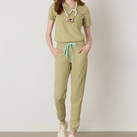 Blouse d'hôpital pour femme vert olive, col en V, en jersey 100% coton, avec technologie de détection des aiguilles et thermocollage sans couture, personnalisable avec logo et design