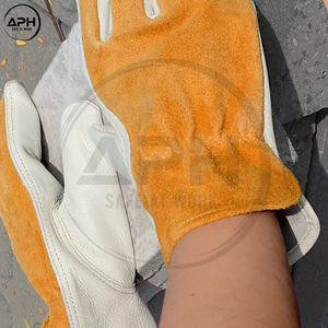Premium Grain Cowhide Leather Driver Work <b>Gloves</b> Brown Split Suede Back Keyhole Thumb Elastic Wrist Mechanical Rigger <b>Gloves</b> - Product Image 6