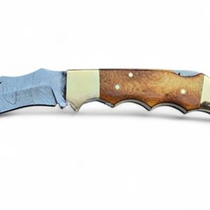 Cuchillos Plegables Profesionales con Hoja de Acero con Patrón de Damasco, Mango Cómodo y Funda de Cuero para Camping y Caza - Product Image 2