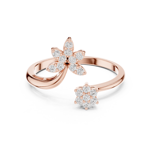 Anillo de Oro Rosa con Diamantes Cultivados en Laboratorio, Diseño Floral Abierto, para Mujer, con Racimo de Flores de Corte Redondo, Elegante Anillo de Promesa - Product Image 1