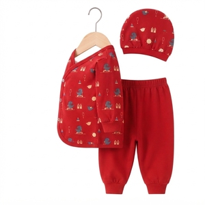 Conjunto de Ropa de 3 Piezas para Bebé, Color Rojo, Cárdigan de Manga Larga, Pantalones y Gorro con Estampado de Dibujos Animados, Algodón Suave, Cintura Elástica, Pijama para Verano e Invierno - Product Image 4