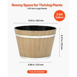 Set di 4 Grandi Vasi Stile Botte di Whisky da 30 cm con Fori di Drenaggio, Fioriere in Plastica Resistente per Uso Interno ed Esterno - Product Image 3