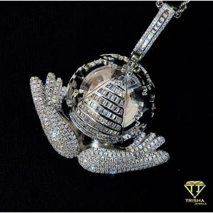Pendentif globe terrestre de luxe en moissanite, en argent sterling 925, serti de pierres, design artisanal, collier hip-hop, bijoux - Product Image 3
