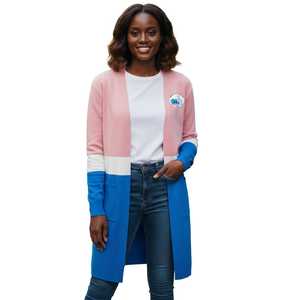 Cardigan long Cosmo JJ pour femme, pull en maille colorblock à col ouvert, manteau décontracté tendance avec poches - Product Image 3