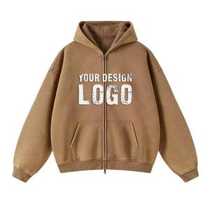 Sudadera con capucha de algodón con cremallera, estilo streetwear, con lavado ácido y efecto vintage, corte oversize, para hombre, de otoño, fabricante OEM - Product Image 1