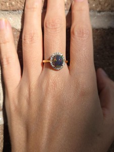 Anillo Halo de Ópalo Negro, Anillo de Compromiso en Oro Vermeil, Anillo de Ópalo de Fuego Natural Welo, Anillo de Plata 925, Regalo para Ella - Product Image 2