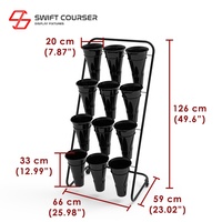Support à fleurs moderne en métal thermolaqué à 3 niveaux, portable, pour l'extérieur, pour présentoirs de fleurs artificielles, pour les magasins de détail, autoportant