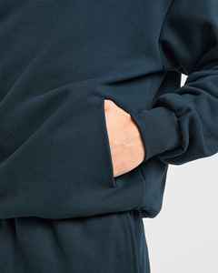 Sweat-shirt à capuche bleu foncé pour homme, coupe ample, en molleton de coton, décontracté, pour l'automne, avec poche avant, manches classiques, tricoté - Product Image 5