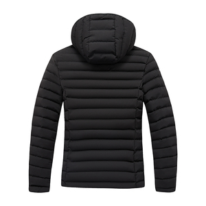 Veste matelassée à capuche pour homme, couleur noire unie, fermeture éclair, manteau léger en duvet, vêtements d'extérieur décontractés pour l'hiver - Product Image 2