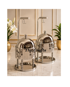 Recipiente para calentar comida (chafing dish) de latón chapado en oro con patas y asas, de calidad exclusiva, para uso doméstico y hotelero. - Product Image 6