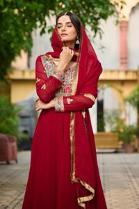 Nuevas colecciones de vestidos Anarkali de diseñador para mujer con precio bajo y la mejor calidad, vestidos Anarkali de material sintético con efecto florecido. - Product Image 2