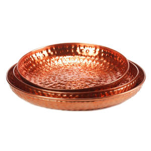 Bandeja decorativa de cobre para servir alimentos, de bajo precio, para uso en cocina y comedor, de forma redonda. - Product Image 1