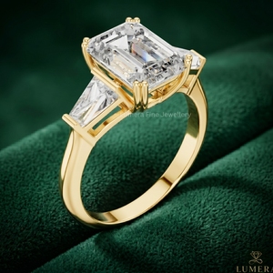 9k 10k 14K18k Yellow Gold Baguette Cut Lab Grown Diamond Engagement <b>Ring</b> Baguette Side Stones Women Three Stone Bridal IGI - Product Image 3