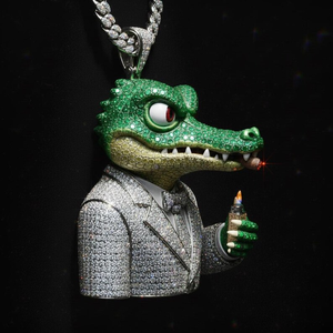 Colgante de Lujo de Moissanita con Diseño de Cocodrilo, Collar con Personaje de Dibujos Animados Iced Out, Acabado en Oro Blanco, Joyería Hip Hop de Alta Gama - Product Image 3
