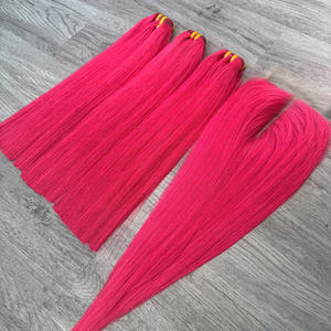 Extensions de cheveux 100% naturels vierges vietnamiens, tissage en dentelle, lisses comme des baguettes, couleur rose fluo, super double drawn, prix de gros - Product Image 1