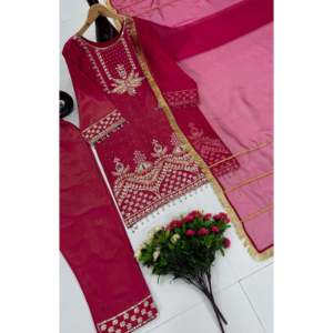 Ensemble haut, bas et dupatta pour femmes, vêtements de soirée, avec dentelle fantaisie - Product Image 3