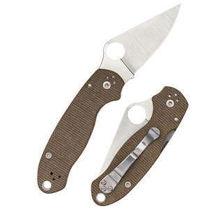 Couteaux pliants durables avec manche texturé en tissu marron, lame en acier inoxydable à bord plat, trou d'ouverture pour le pouce et clip métallique - Product Image 2
