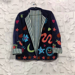 Chaqueta corta de invierno para mujer, de terciopelo, bordada a mano |   Abrigo Informal de Diseñador sin Cierre - Product Image 1