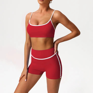 Conjunto Deportivo de 3 Piezas para Mujer, Color Negro, Cintura Alta, Top Deportivo sin Mangas, Pantalones Cortos, Nylon, Color Sólido, Ajustado - Product Image 5
