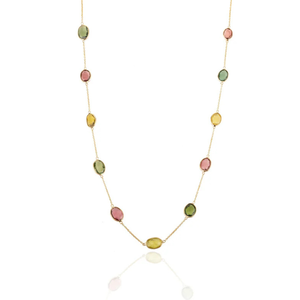 18K Gold Tourmaline Gemstone Station <b>Necklace</b>-IGI Certified Link <b>Chain</b> - Product Image 2