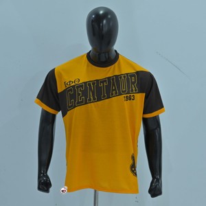 Camiseta de Manga Corta para Hombre Centaur, Amarillo y Negro, Cuello Redondo, Corte Regular, Diseño Casual con Letras Impresas, Transpirable, Tejido de Poliéster - Product Image 1