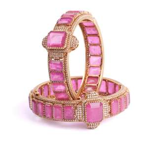 Pulseras de Plata 925 con Rubí y Halo de Diamantes, Diseño Gajaah con Gema Rosa Súper Linda, Par para Mujer, Producto de Moda - Product Image 3