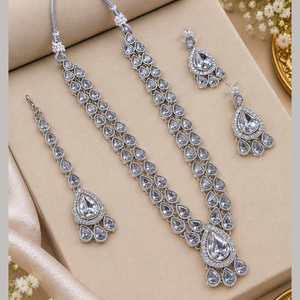 JeweleMarket Women's <b>Silver</b> Plated Crystal Stone Ethnic Wedding Engagement Anniversary Party Gift <b>Necklace</b> Earring <b>Set</b> - Product Image 1