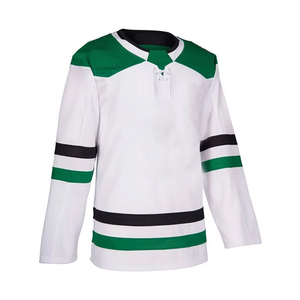 Camiseta de Hockey sobre Hielo Sublimada Personalizada para Hombre, Blanca, Verde y Negra, con Rayas, Manga Larga, Absorbente de Humedad, Corte Regular, Ropa Deportiva para Adultos - Product Image 2