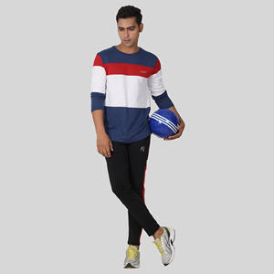 Pantalon de survêtement sport bleu quatre directions avec bande latérale, logo personnalisable, impression HD, délavage coloré, 100 % polyester, séchage rapide, tailles homme M/L/XL - Product Image 4