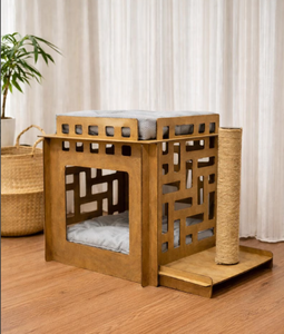 Grande maison pour chat en bois, arbre à chat d'intérieur, meuble pour chat en contreplaqué de bouleau robuste, facile à nettoyer, assemblage sans outils - Product Image 2