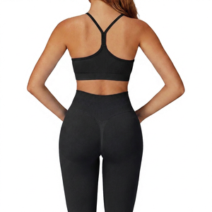 Soutien-gorge de sport bleu pour femme, sans couture, respirant, maintien moyen, couleur unie, vêtements de sport - Product Image 3